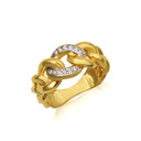 14K Yellow Gold CZ Cuban Chain Link Statement Ring