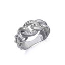 .925 Sterling Silver CZ Cuban Chain Link Statement Ring 9.5 mm