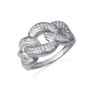 .925 Sterling Silver Bold CZ Studded Cuban Chain Link Band Ring