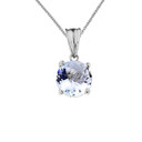 White Gold Round Personalized Birthstone Pendant Necklace