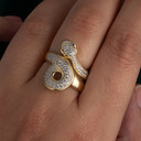 Yellow Gold Cubic Zirconia Coiled Snake Band Ring on female model