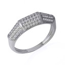 .925 Sterling Silver Pave Set CZ Striped Band Ring