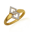 14K Yellow Gold Double Diamond Shape CZ Link Ring