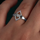 .925 Sterling Silver Double Diamond Shape CZ Link Ring on female model