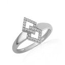 .925 Sterling Silver Double Diamond Shape CZ Link Ring