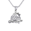 .925 Sterling Silver #1 Mom Heart Flower Petal Mother's Pendant Necklace