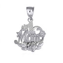 .925 Sterling Silver #1 Mom Rose Flower Petal Mother's Pendant