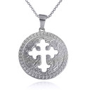 White Gold Religious Cross Cutout Medallion Pendant Necklace