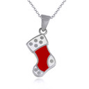 .925 Sterling Silver Enamel Christmas Stocking Holiday Pendant Necklace