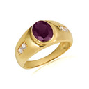Gold Oval Amethyst Gemstone Art Deco Ring