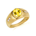 Gold Oval Citrine Gemstone Art Deco Ring