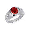 .925 Sterling Silver Oval Garnet Gemstone Art Deco Ring