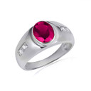 .925 Sterling Silver Oval Ruby Gemstone Art Deco Ring