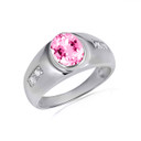 .925 Sterling Silver Oval  Pink Gemstone Art Deco Ring