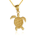 Gold Textured Sea Turtle Ocean Pendant Necklace
