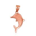 Rose Gold Textured Dolphin Ocean Pendant Necklace