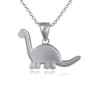 White Gold Brachiosaurus Dinosaur Textured Pendant Necklace
