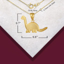 Gold Brachiosaurus Dinosaur Textured Pendant Necklace with measurements