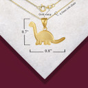 Yellow Gold Brachiosaurus Dinosaur Textured Pendant Necklace with measurements