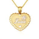 Two-Tone Gold Beaded Love Heart Flower Pendant Necklace