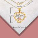 Tri Color Filigree Mom Heart Mother's Pendant Necklace with measurements