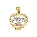 Tri Color Filigree Mom Heart Mother's Pendant