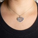 .925 Sterling Silver Beaded I Love You Heart Flower Pendant Necklace on female model