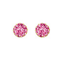 14K Yellow Gold Pink Gemstone Statement Stud Earrings