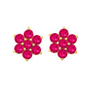 14K Yellow Gold Flower Petal Ruby Gemstone Earrings