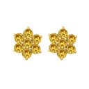 14K Yellow Gold Flower Petal Citrine Gemstone Earrings