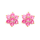 14K Yellow Gold Flower Petal Pink Gemstone Earrings