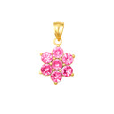 14K Yellow Gold Flower Petal Pink CZ Gemstone Pendant