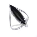 White Gold Elongated Marquise Cut Black Onyx Gemstone Ring