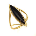 Gold Elongated Marquise Cut Black Onyx Gemstone Ring