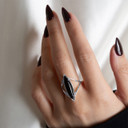 .925 Sterling Silver Elongated Marquise Cut Black Onyx Gemstone Ring on female model