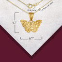 Gold Diamond Cut Butterfly Charm Pendant Necklace with measurements