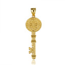 Gold Saint Benedict Medal Key Reversible Pendant back side