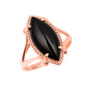 Rose Gold Beaded Marquise Cut Black Onyx Gemstone Ring