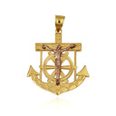 Two Tone Mariners Anchor Jesus Cross Crucifix Nugget Pendant