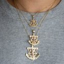 Two Tone Mariners Anchor Jesus Cross Crucifix Nugget Pendant Necklace on female model