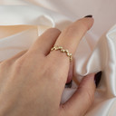 Gold Beaded Circle Bubble Band Ring on female model