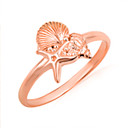 Rose Gold Starfish And Seashell Ocean Ring