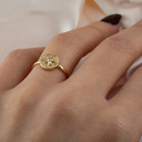 Gold Beaded Compass Medallion Ring on female model