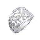 White Gold Diamond Cut Filigree Butterfly Band Ring