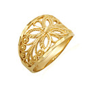 Gold Diamond Cut Filigree Butterfly Band Ring