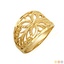 Gold Diamond Cut Filigree Butterfly Band Ring