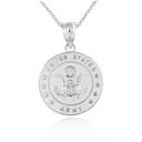 White Gold United States Army Officially Licensed Eagle Emblem Medallion Pendant Necklace