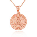 Rose Gold United States Army Officially Licensed Eagle Emblem Medallion Pendant Necklace