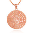 Rose Gold Engravable United States Army Officially Licensed Eagle Emblem Medallion Pendant Necklace