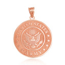 Rose Gold Engravable United States Army Officially Licensed Eagle Emblem Medallion Pendant